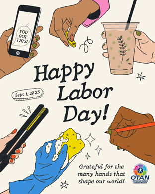 Labor Day banner with different peoples hands doing different jobs